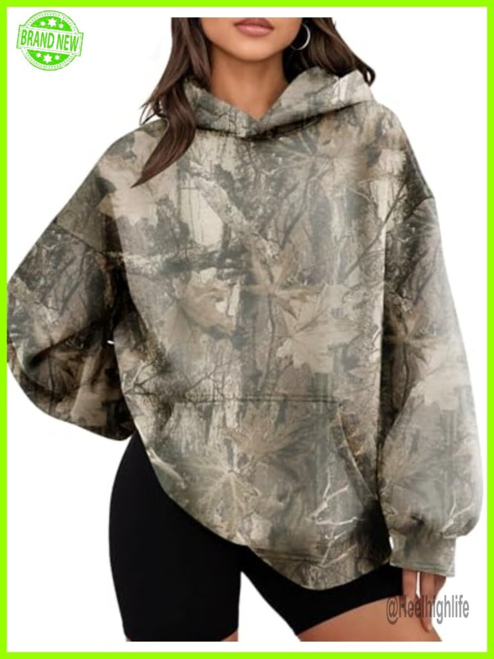 Oversized Camo Maple Leaf Print Fleece Hoodie Pullover Sweatshirt